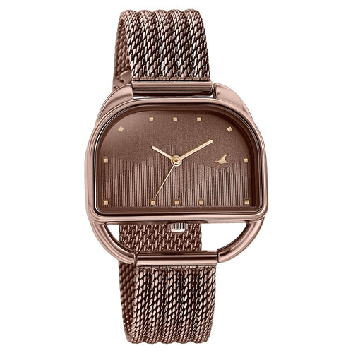 Fastrack Style Up Quartz Analog Brown Dial Brown Stainless Steel Strap Watch For Girls 6307QM01