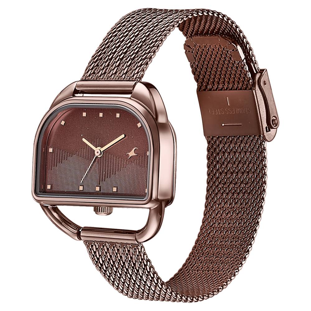 Fastrack Style Up Quartz Analog Brown Dial Brown Stainless Steel Strap Watch For Girls 6307QM01