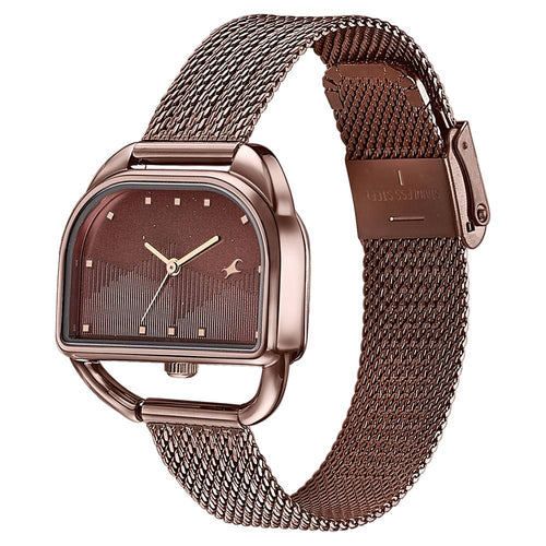 Fastrack Style Up Quartz Analog Brown Dial Brown Stainless Steel Strap Watch For Girls 6307QM01