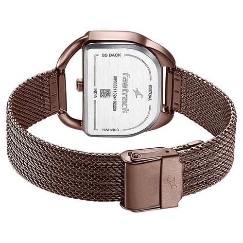 Fastrack Style Up Quartz Analog Brown Dial Brown Stainless Steel Strap Watch For Girls 6307QM01