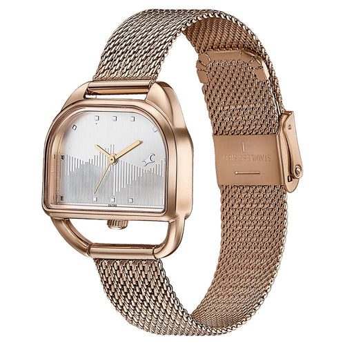 Fastrack Style Up Quartz Analog Silver Dial Rose Gold Stainless Steel Strap Watch For Girls 6307WM01