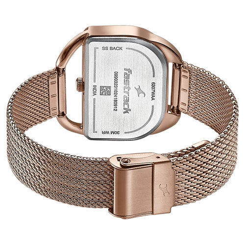 Fastrack Style Up Quartz Analog Silver Dial Rose Gold Stainless Steel Strap Watch For Girls 6307WM01