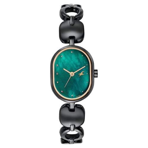 Fastrack Style Up Quartz Analog Green Mother Of Pearl Dial Black Metal Strap Watch For Girls 6309NM01