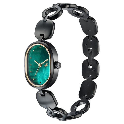 Fastrack Style Up Quartz Analog Green Mother Of Pearl Dial Black Metal Strap Watch For Girls 6309NM01