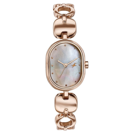 Fastrack Style Up Quartz Analog Mother Of Pearl Dial Rose Gold Metal Strap Watch For Girls 6309WM01