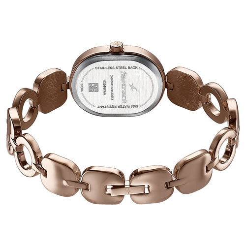 Fastrack Style Up Quartz Analog Mother Of Pearl Dial Rose Gold Metal Strap Watch For Girls 6309WM01