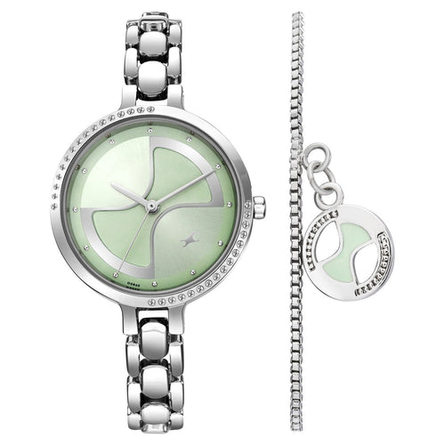 Fastrack Pulse Quartz Analog Green Dial Metal Strap Watch For Girls 6311SM01F
