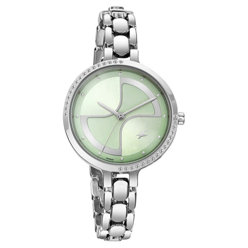 Fastrack Pulse Quartz Analog Green Dial Metal Strap Watch For Girls 6311SM01F