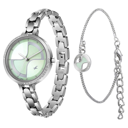 Fastrack Pulse Quartz Analog Green Dial Metal Strap Watch For Girls 6311SM01F