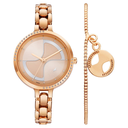 Fastrack Pulse Quartz Analog Rose Gold Dial Metal Strap Watch For Girls 6311WM01F