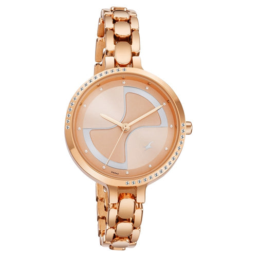 Fastrack Pulse Quartz Analog Rose Gold Dial Metal Strap Watch For Girls 6311WM01F