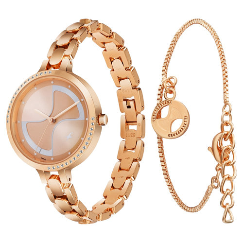 Fastrack Pulse Quartz Analog Rose Gold Dial Metal Strap Watch For Girls 6311WM01F
