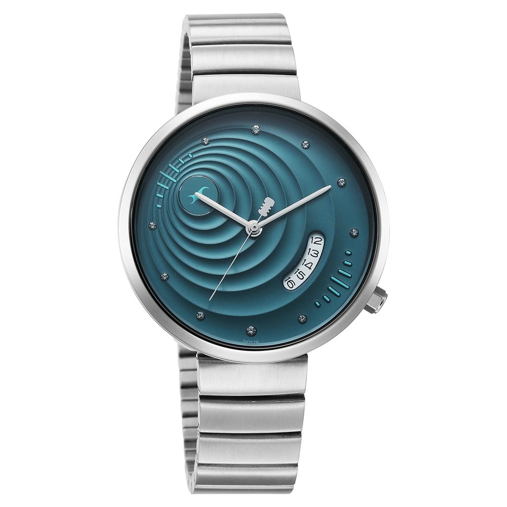 Fastrack Groove Quartz Analog with Date Teal Dial Girls Stainless Steel Watch 6314SM01