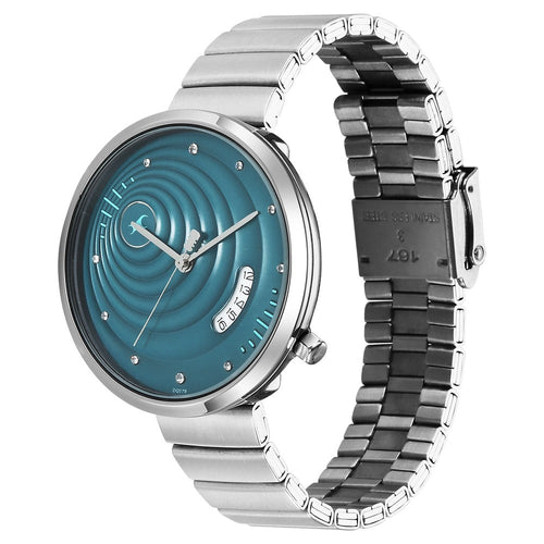 Fastrack Groove Quartz Analog with Date Teal Dial Girls Stainless Steel Watch 6314SM01