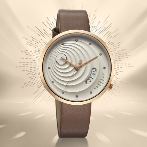 Fastrack Groove Quartz Analog with Date Grey Dial Girls Leather Watch 6314WL01