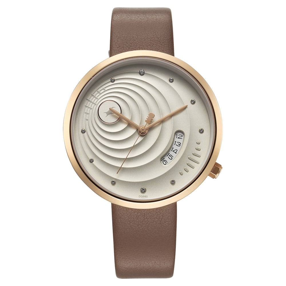 Fastrack Groove Quartz Analog with Date Grey Dial Girls Leather Watch 6314WL01