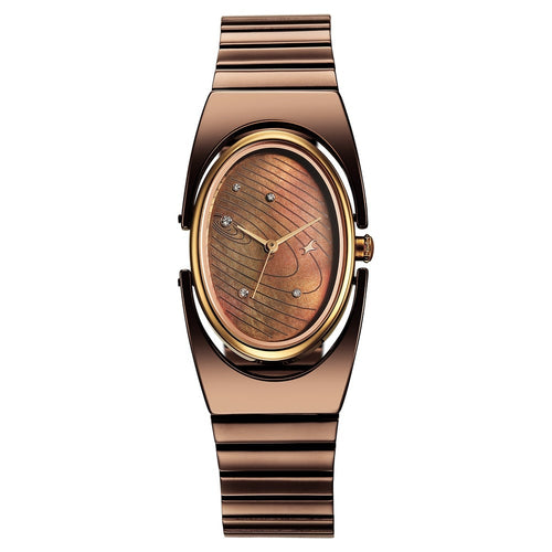 Fastrack UFO Quartz Analog Brown Mother Of Pearl Dial Brown Colour Stainless Steel Strap Watch For Girls 6318KM02
