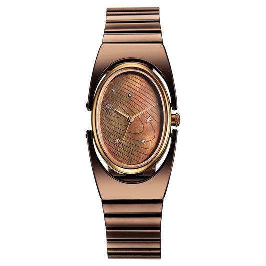 Fastrack UFO Quartz Analog Brown Mother Of Pearl Dial Brown Colour Stainless Steel Strap Watch For Girls 6318KM02
