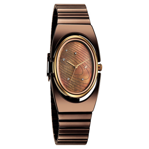 Fastrack UFO Quartz Analog Brown Mother Of Pearl Dial Brown Colour Stainless Steel Strap Watch For Girls 6318KM02