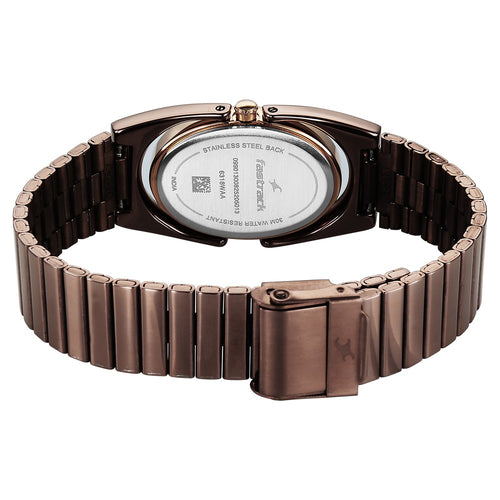 Fastrack UFO Quartz Analog Brown Mother Of Pearl Dial Brown Colour Stainless Steel Strap Watch For Girls 6318KM02