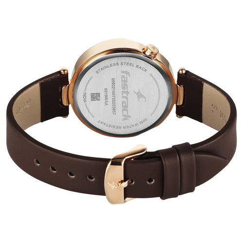 Fastrack Tick Tock Quartz Multifunction Brown Dial Leather Strap Watch For Girls 6319WL01