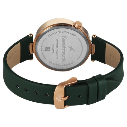 Fastrack Tick Tock Quartz Multifunction Green Dial Leather Strap Watch For Girls 6319WL02
