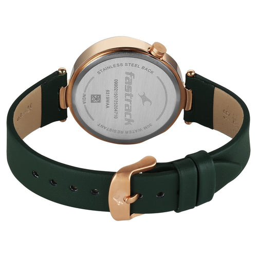Fastrack Tick Tock Quartz Multifunction Green Dial Leather Strap Watch For Girls 6319WL02