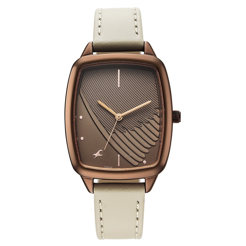 Fastrack Wild Quartz Analog Brown Dial Beige Leather Strap Watch For Girls 6321QL02