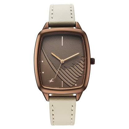 Fastrack Wild Quartz Analog Brown Dial Beige Leather Strap Watch For Girls 6321QL02