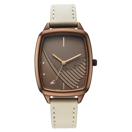 Fastrack Wild Quartz Analog Brown Dial Beige Leather Strap Watch For Girls 6321QL02