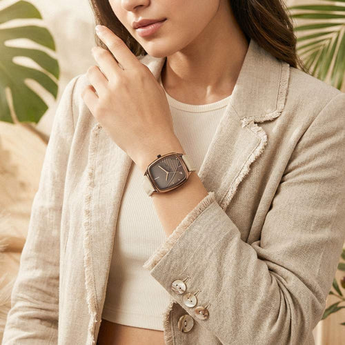 Fastrack Wild Quartz Analog Brown Dial Beige Leather Strap Watch For Girls 6321QL02