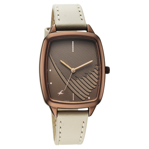 Fastrack Wild Quartz Analog Brown Dial Beige Leather Strap Watch For Girls 6321QL02