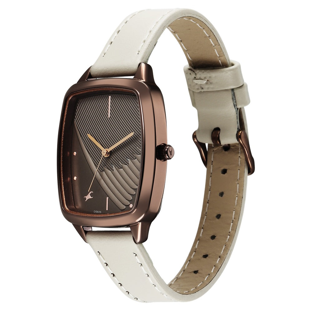 Fastrack Wild Quartz Analog Brown Dial Beige Leather Strap Watch For Girls 6321QL02