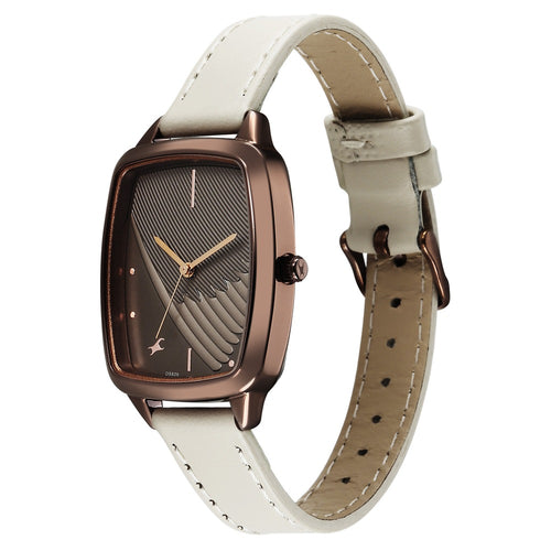 Fastrack Wild Quartz Analog Brown Dial Beige Leather Strap Watch For Girls 6321QL02