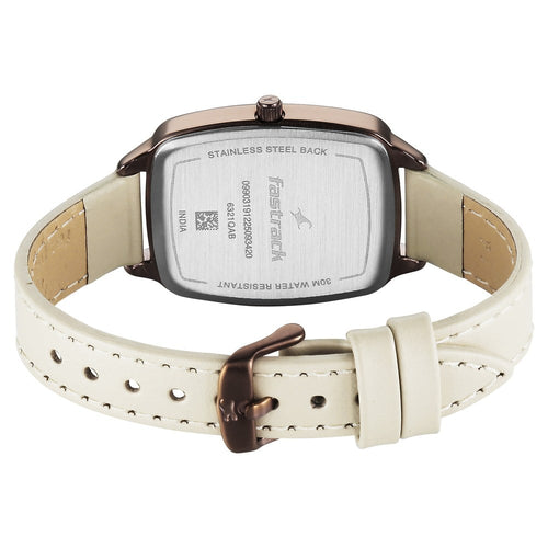 Fastrack Wild Quartz Analog Brown Dial Beige Leather Strap Watch For Girls 6321QL02