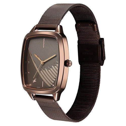 Fastrack Wild Quartz Analog Brown Dial Brown Stainless Steel Strap Watch For Girls 6321QM02