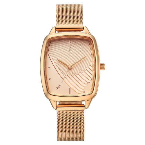 Fastrack Wild Quartz Analog Peach Dial Rose Gold Stainless Steel Strap Watch For Girls 6321WM03