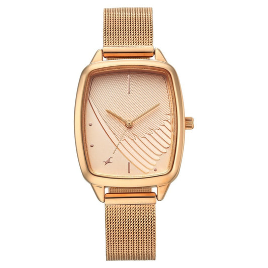 Fastrack Wild Quartz Analog Peach Dial Rose Gold Stainless Steel Strap Watch For Girls 6321WM03
