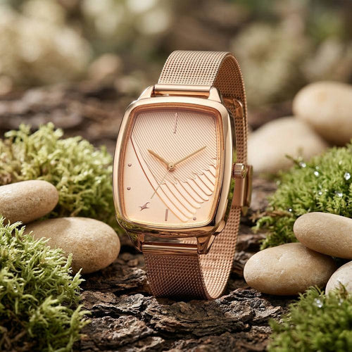 Fastrack Wild Quartz Analog Peach Dial Rose Gold Stainless Steel Strap Watch For Girls 6321WM03