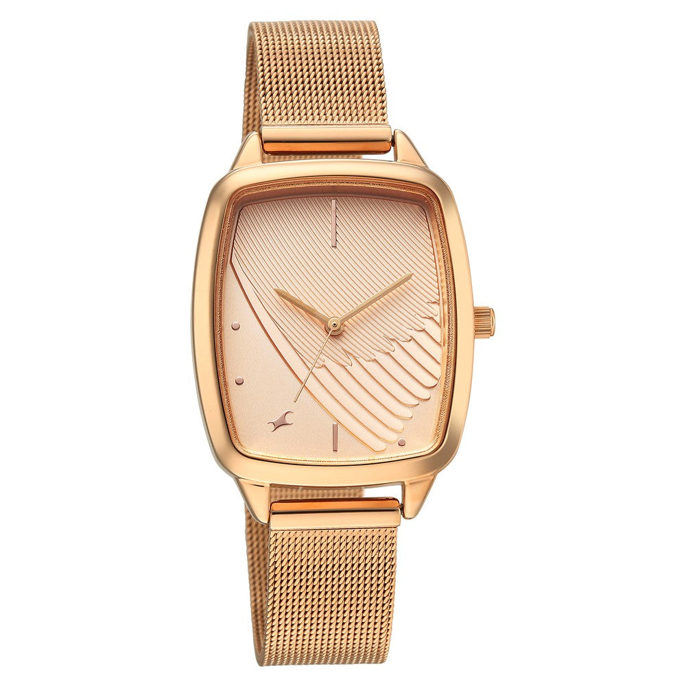 Fastrack Wild Quartz Analog Peach Dial Rose Gold Stainless Steel Strap Watch For Girls 6321WM03