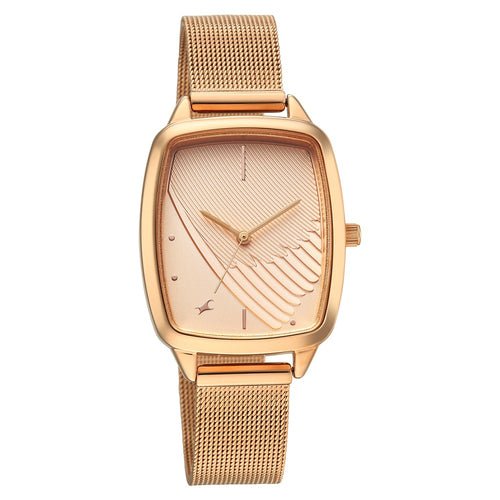 Fastrack Wild Quartz Analog Peach Dial Rose Gold Stainless Steel Strap Watch For Girls 6321WM03