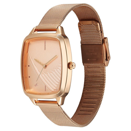 Fastrack Wild Quartz Analog Peach Dial Rose Gold Stainless Steel Strap Watch For Girls 6321WM03