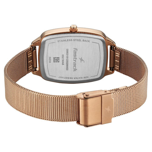 Fastrack Wild Quartz Analog Peach Dial Rose Gold Stainless Steel Strap Watch For Girls 6321WM03
