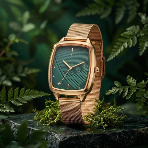 Fastrack Wild Quartz Analog Green Dial Rose Gold Stainless Steel Strap Watch For Girls 6321WM04