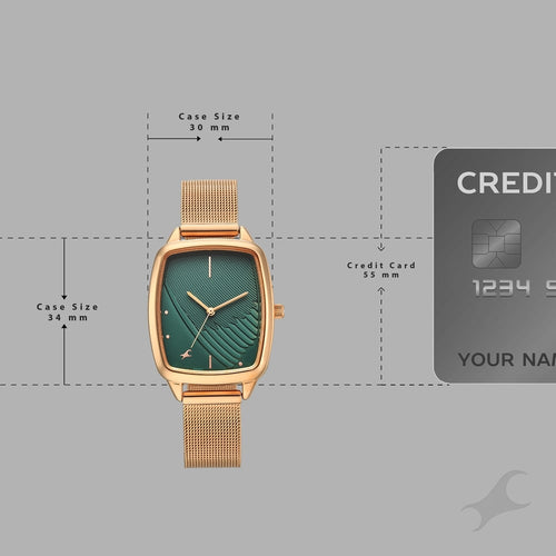 Fastrack Wild Quartz Analog Green Dial Rose Gold Stainless Steel Strap Watch For Girls 6321WM04