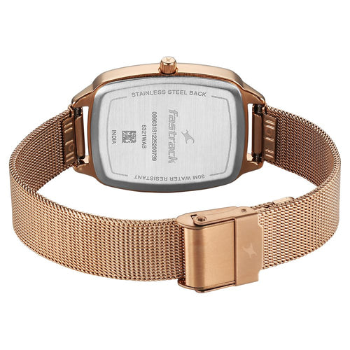 Fastrack Wild Quartz Analog Green Dial Rose Gold Stainless Steel Strap Watch For Girls 6321WM04