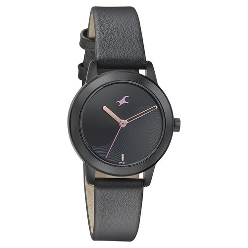 Fastrack Pulse Quartz Analog Black Dial Leather Strap Watch for Girls NU68008NL01
