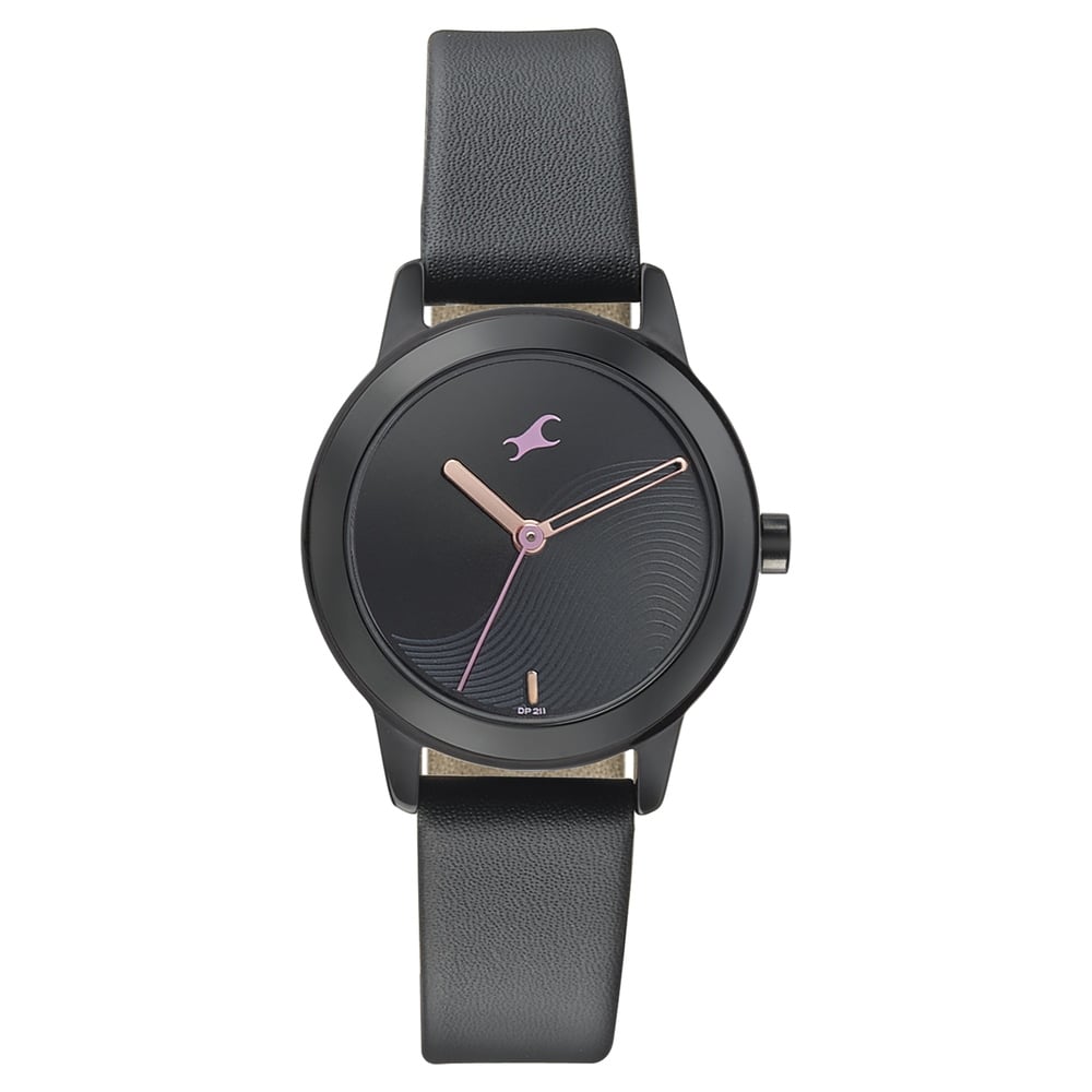 Fastrack Pulse Quartz Analog Black Dial Leather Strap Watch for Girls NU68008NL01