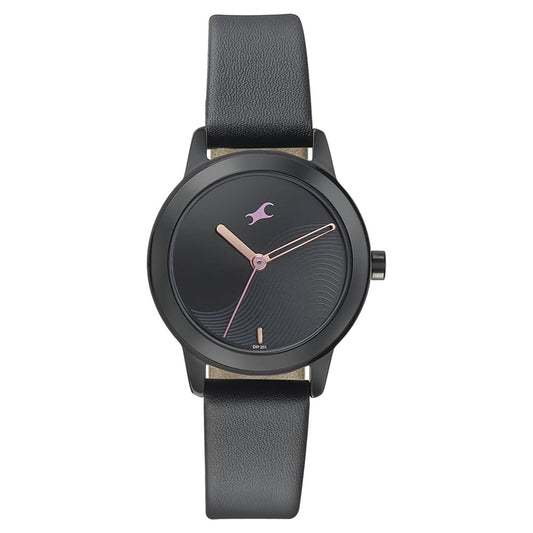Fastrack Pulse Quartz Analog Black Dial Leather Strap Watch for Girls NU68008NL01