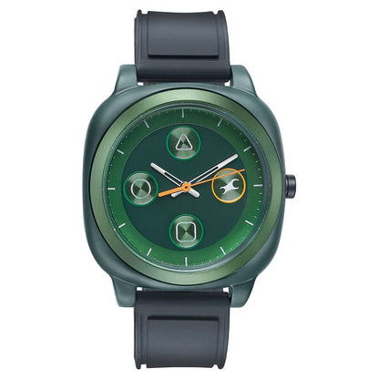 Fastrack Hype Retro Aracde Quartz Analog Unisex Watch With Green Dial Black Silicone Strap Watch For Unisex 68034PP09W